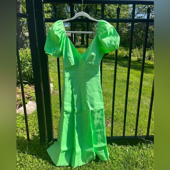 J Crew Puff Sleeve V-Neck Midi Stretch Linen Dress NWT - Picture 9 of 11